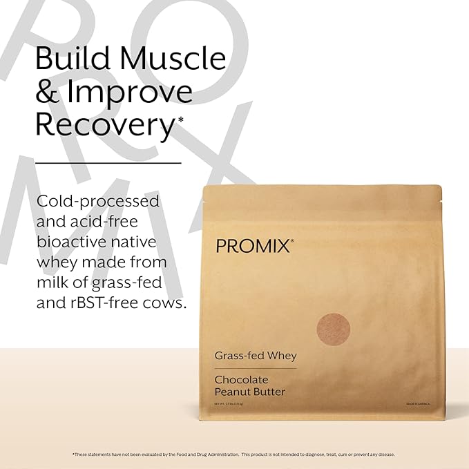 Promix Whey Protein Powder, Chocolate Peanut Butter - 5lb Bulk - Grass-Fed & 100% All Natural - ­Post Workout Fitness & Nutrition Shakes, Smoothies, Baking & Cooking Recipes - Gluten-Free