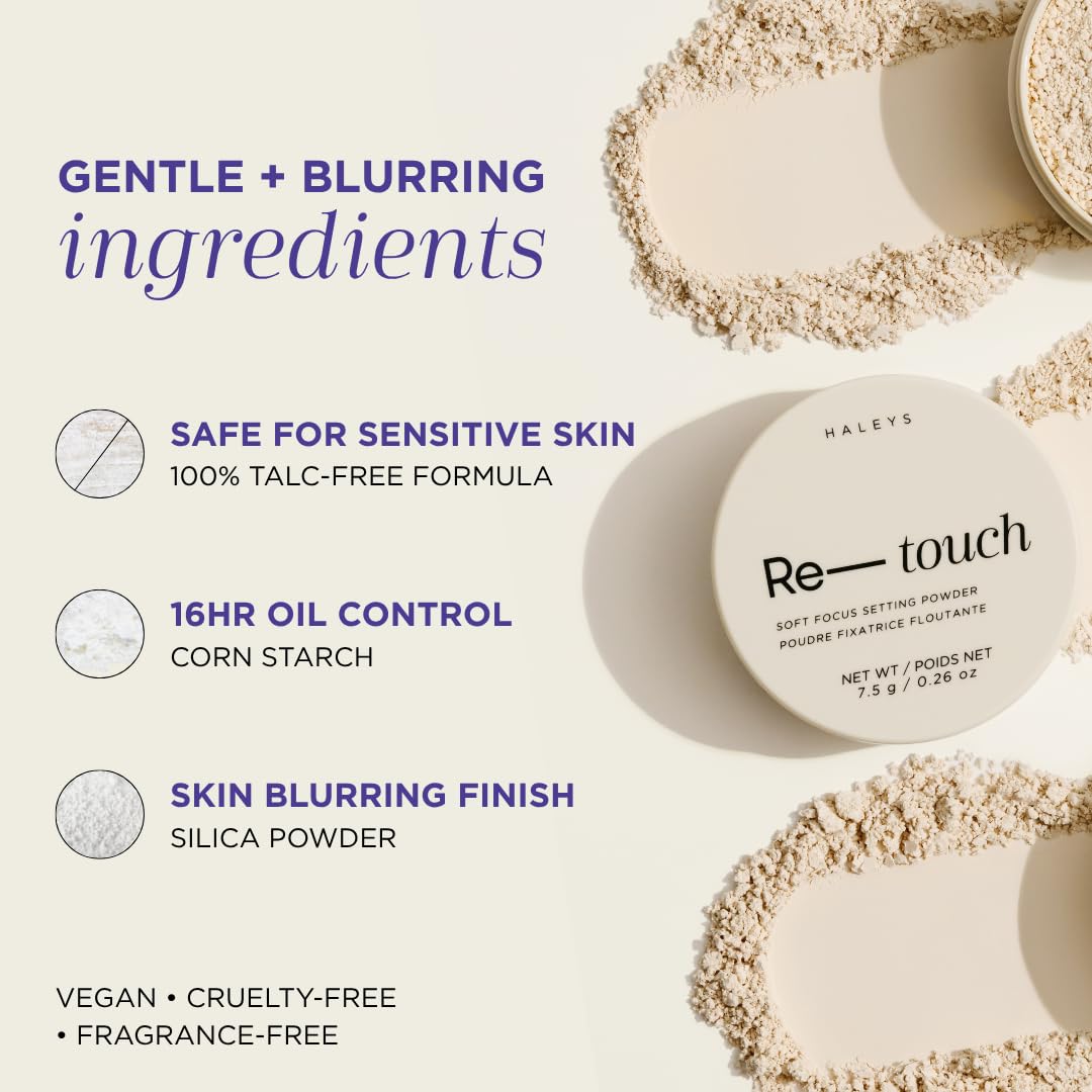 HALEYS Re-touch TALC-FREE Translucent Setting Powder: Blurring, Brightening, Long-Lasting, Oil Control, Matte Finish, Vegan+Talc-free for Sensitive Skin, Travel-Friendly, For All Skin Tones + Types