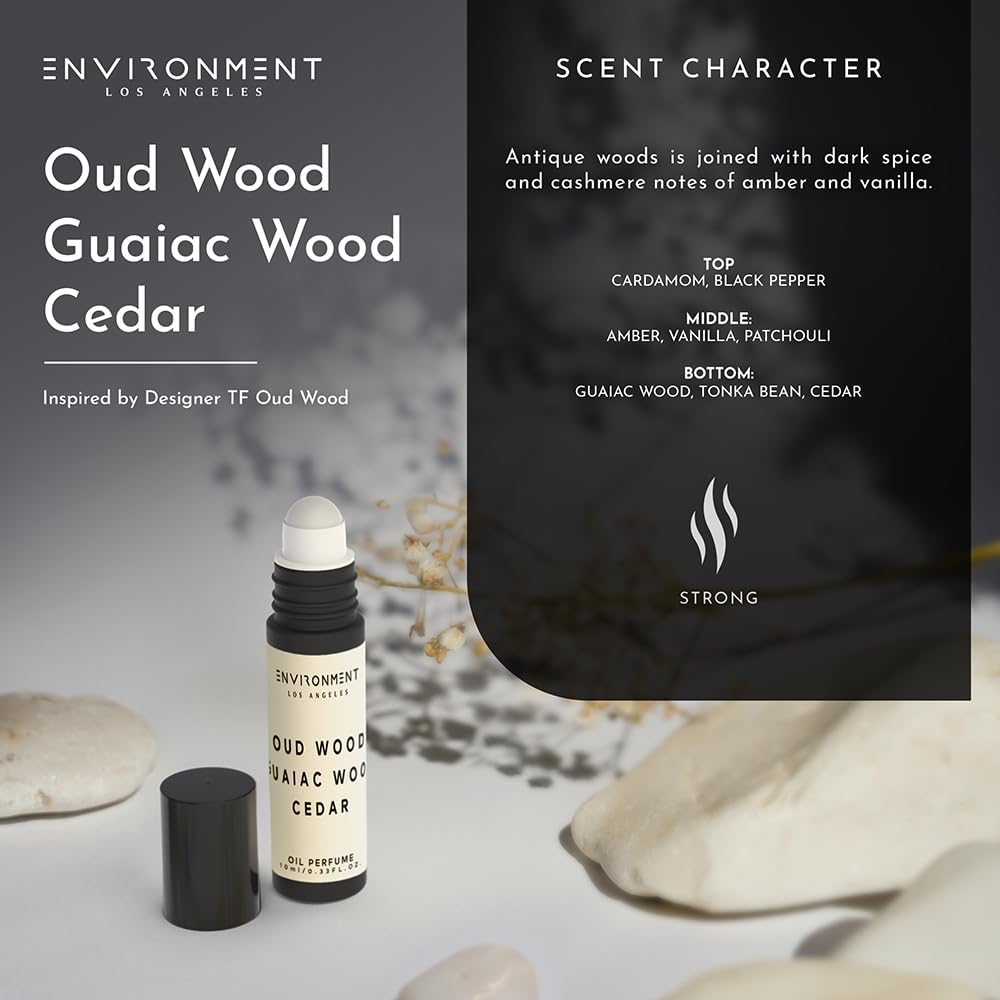 ENVIRONMENT Inspired by Designer TF Oud Wood 10ml Roll-on Perfume (Oud Wood | Guaiac | Cedar) Body Oil Fragrance, Roll On Oil, Body Fragrance for Women & Men, Luxury Scents, Vegan & Cruelty-Free
