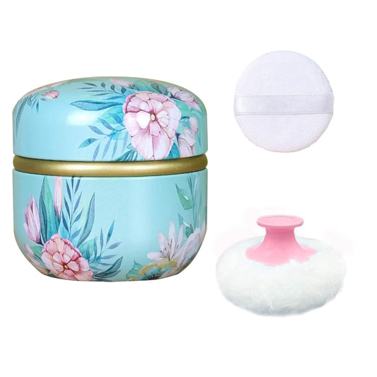 Body Powder Puff and Container for Dusting Powder, Women Powder Puff and Powder Case for Bath and Travel (Peony)