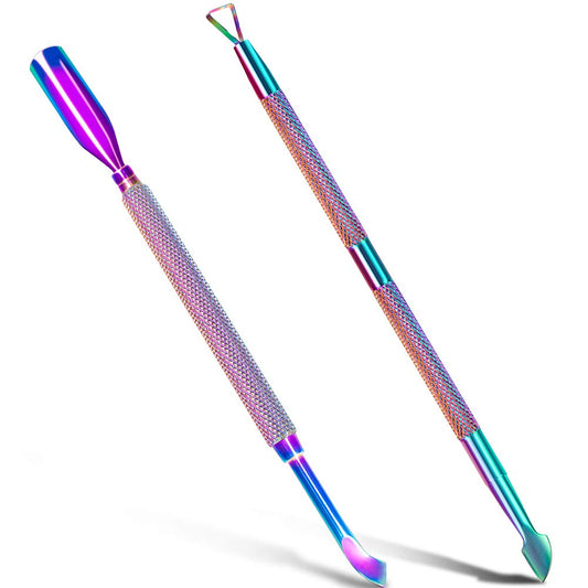 2PCS Metal Cuticle Pusher and Scraper (Chameleon/Rainbow), Colorful Nail Trimmer Cutter Stainless Steel Gel Scraper Tool, Polish Remover Peeler Salon Manicure Cleaner for Fingernail and Toenail