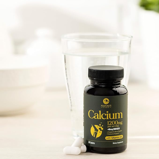 Calcium 1200 mg with Vitamin D3, Calcium Supplement Vitamins, Bone, Teeth & Immune Health Support, Calcium Supplements with D for Women & Men, Nature's Absorbable Calcium Carbonate - 60 Tablets