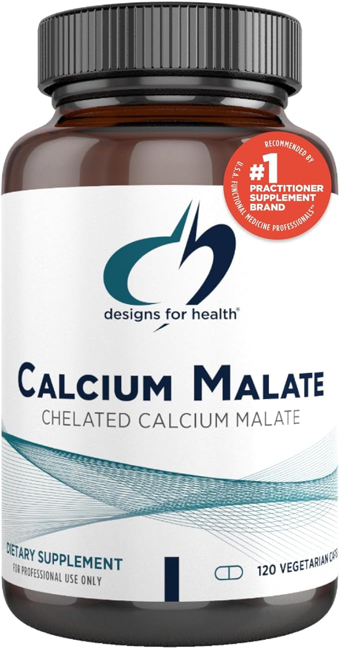 Designs for Health Calcium Malate - 500mg Calcium Malate Chelate + Vitamin D (D3) Bone Support Supplement for Women + Men - Non-GMO Calcium Pills (120 Capsules)