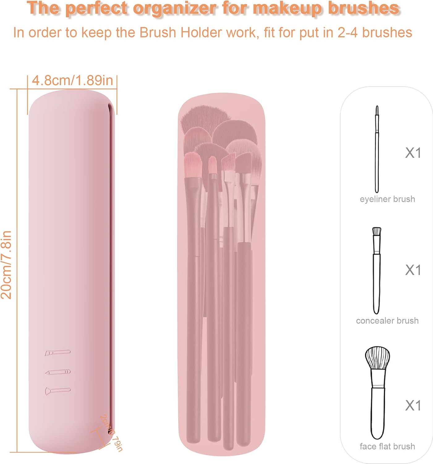 FERYES Travel Makeup Brush Holder, Magnetic Anti-fall Out Silicon Portable Cosmetic Face Brushes Holder, Soft and Sleek Makeup Tools Organizer for Travel-Pink