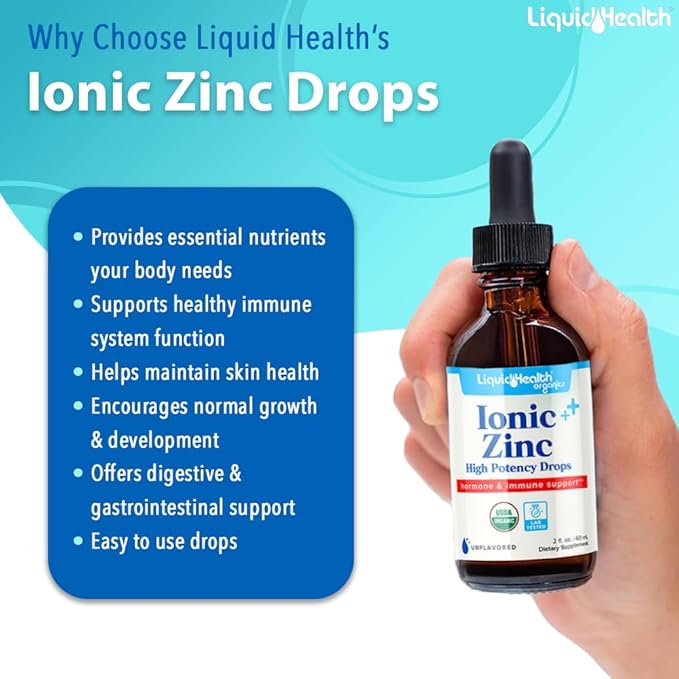 LIQUIDHEALTH Ionic Zinc 15mg, 2 Oz Zinc Liquid, Pure Zinc Vitamin Drops, Liquid Vitamin Zinc Supplement, Zinc Sulfate Heptahydrate for Adults, Men & Women, Kids 4 and up (3pack)