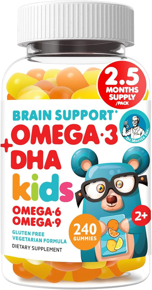 DR. MORITZ Omega 3 Kids Gummies - Vegan DHA Kids Omega 3 Gummies with Omega 3 6 9 - Omega 3 Gummies for Kids, No Fish Oil - Kids Omega 3 Supplement (240 Count)