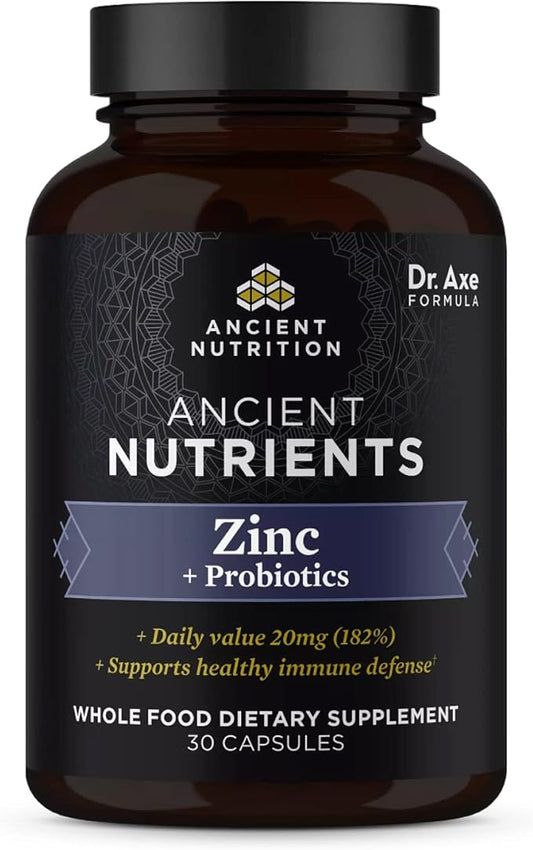 Probiotics and Zinc Supplement by Ancient Nutrition, Supports Healthy Immune System and Gut Health, Made Without GMOs, Superfoods Supplement, Paleo and Keto Friendly, 30 Count