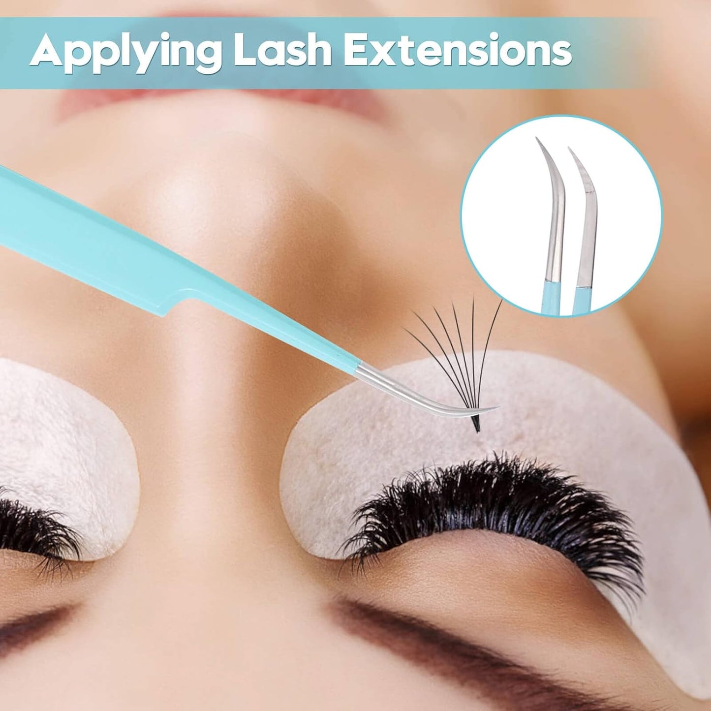 Ms.Queen Lash Tweezers for Eyelash Extensions,Professional 5Pcs Fiber Tip Curved Isolation 45 90 Degree Boot Volume Lash Tweezers for Extensions, Blue