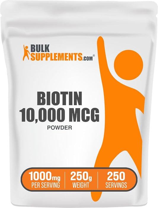 BulkSupplements.com Biotin 10000mcg Powder - Biotin Powder, Biotin Vitamins for Hair, Skin and Nails - as Vitamin B7, Gluten Free, 1000mg per Serving (10mg Biotin), 250g (8.8 oz) (Pack of 1)