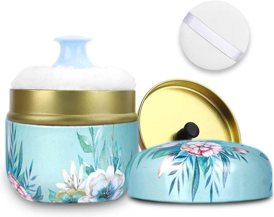 SHIMIDO Body Powder Puff and Container, 3.15" Portable Empty Body Powder Container for Baby Women's Loose Dusting Powder, Powder Case Box with Lids for Bath, Travel and Home Use (Big Flower)