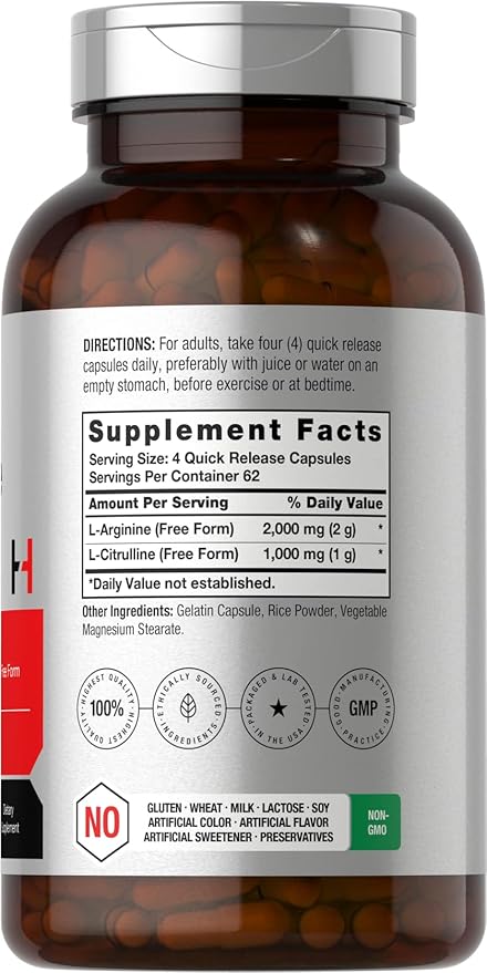 Horbäach L-Arginine L-Citrulline Complex | 3000mg | 250 Capsules | Non-GMO, Gluten Free Supplement