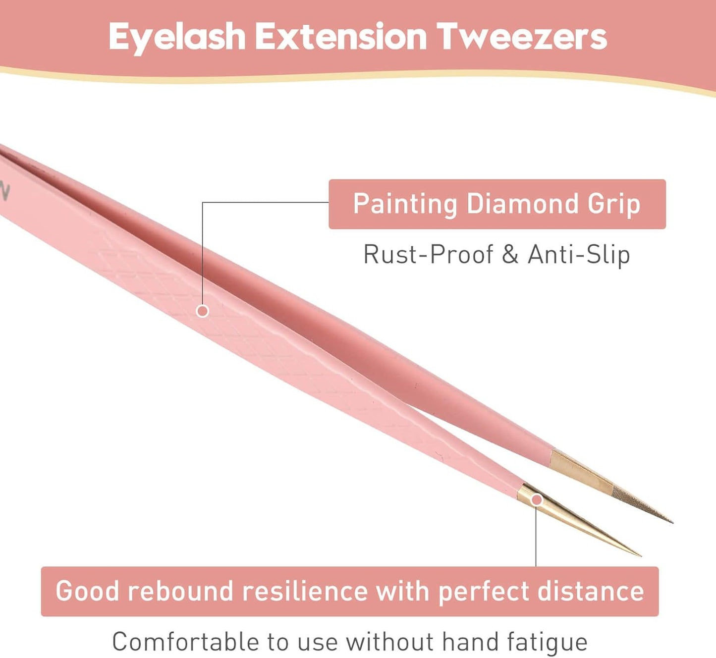 Ms.Queen Straight Tweezers for Eyelash Extensions,Fiber Tip Pointed Isolation Lashing Tweezers