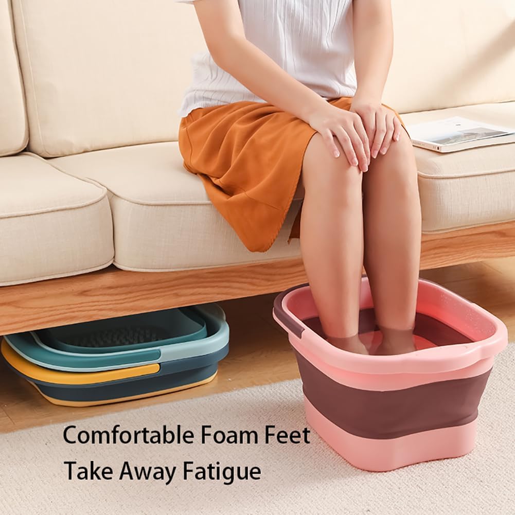 Collapsible Pedicure Foot Spa Bath Massager for Dry Cracked Feet, Feet Soaking Tub with Massage Acupoint, Pedicure Foot Soak Basin Plastic Bucket with Handle(White)