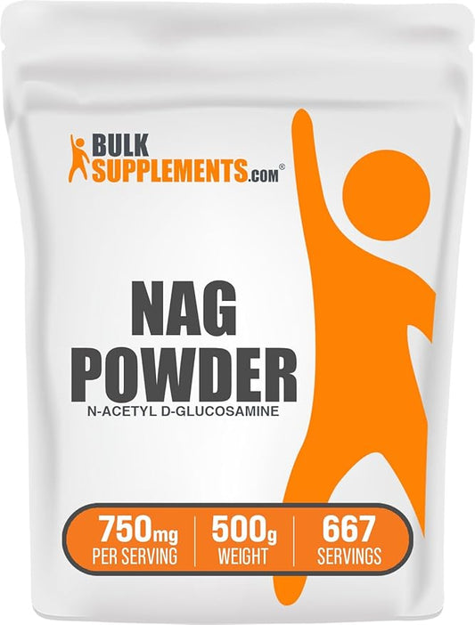 BulkSupplements.com N-Acetyl Glucosamine Powder - NAG Powder, Glucosamine 750mg, Glucosamine Supplement - Glucosamine Powder, Gluten Free, 750mg of per Serving, 500g (1.1 lbs) (Pack of 1)