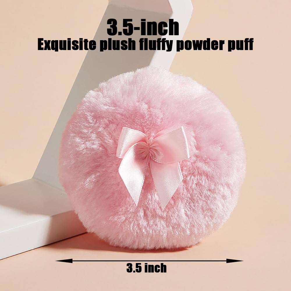Luxury 4.2 Inch Glass Powder Container with 2 Plush Puffs｜Non-Sealed Refillable Organizer for Body Powder&Makeup｜Setting Powder Applicator w/Loose Powder Storage(Pointed Cylinder-Clear-Large)