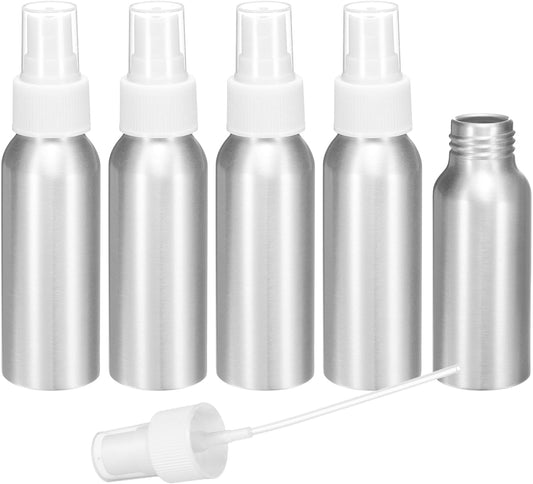 HARFINGTON 5pcs Aluminum Fine Mist Spray Bottles 80ml/2.7oz Metal Small Liquid Alcohol Refillable Travel Container with White Plastic Nozzle Cap for Perfume Skincare Cosmetic Storage Bottle