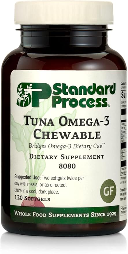 Standard Process Tuna Omega-3 Chewable - Whole Food Antioxidant, Brain Health and Brain Support, Skin Health and Hair Health with Tuna Oil - 120 Chewable Softgels