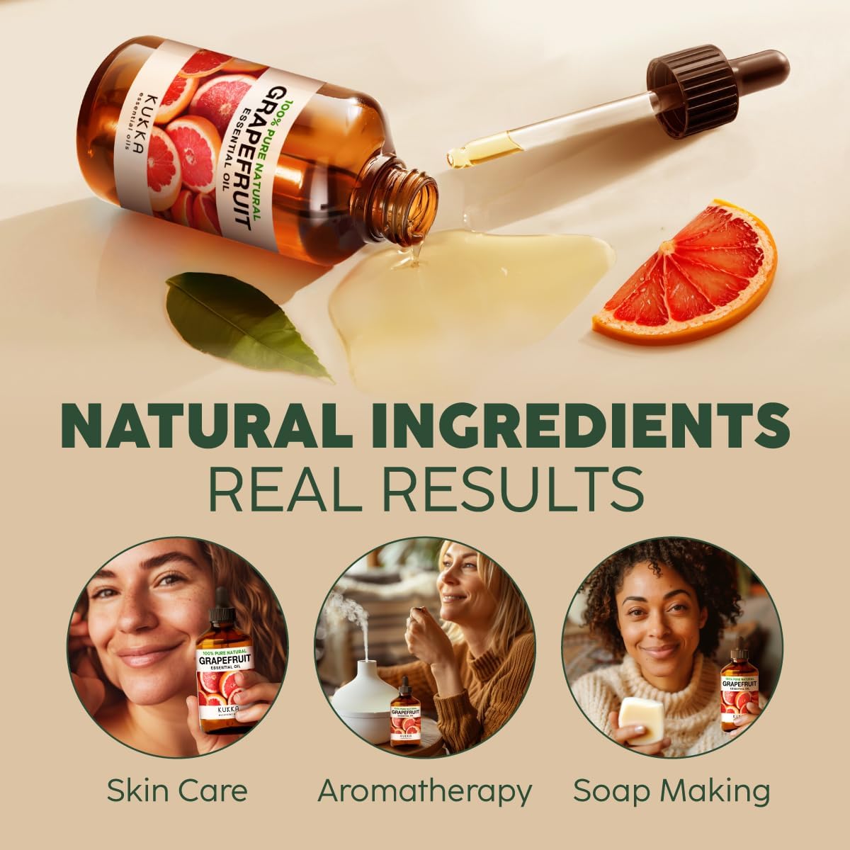 Kukka Grapefruit Essential Oil for Skin - 4 Fl Oz - Aromatherapy Grapefruit Oil for Diffuser & Hair, DIY Soap Making Scents
