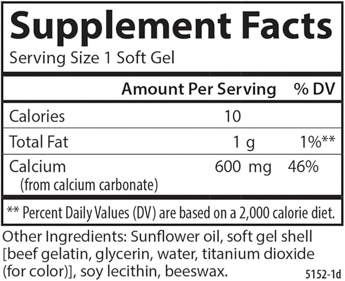 Carlson - Cal-600, 600 mg Calcium, Bone Support, Healthy Teeth & Optimal Wellness, 250 Softgels