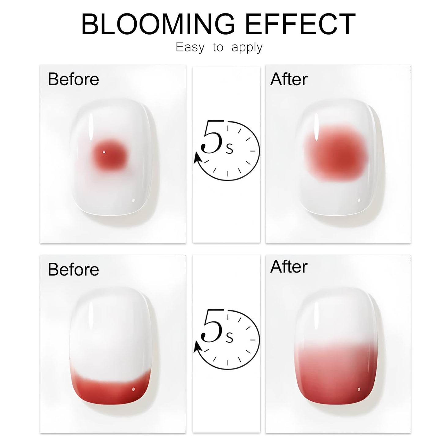 Vishine 2 Pcs 16ml Blooming Gel, Clear Blooming Nail Polish, Spreading Effects Soak Off UV Gel Natural Stone Watercolor Floral Print for Nail Art Design Manicure