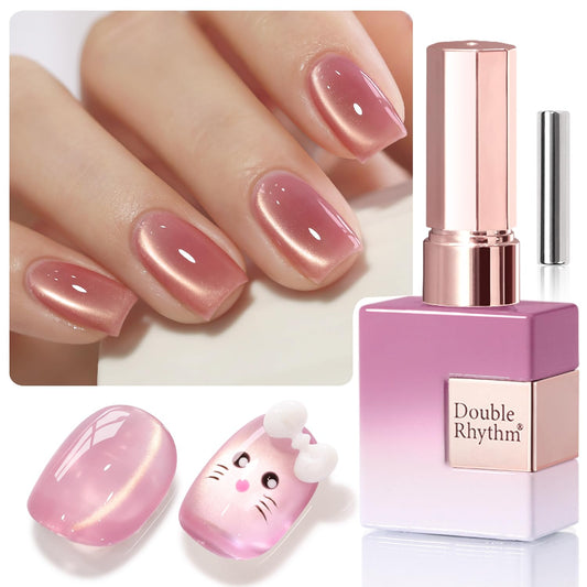 Double Rhythm 0.5 Oz Cat Eye Gel Polish with Magnet Same Color Same Bottle Holographic Glitter Shimmer Translucent Color Salon 15 ML Magnetic Nail Art (Glass Plum-MC1180)