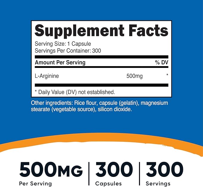 Nutricost L-Arginine 500mg, 300 Capsules (2 Bottles)