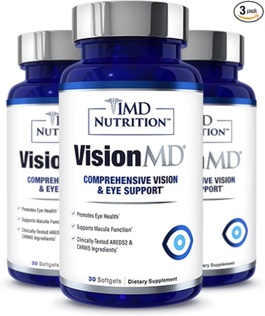 1MD Nutrition VisionMD Eye Vitamin CARMIS - with OptiLut Lutein & Zeaxanthin | Supports Vision Health, Everyday Eye Strain, & Occasional Dry Eye | 90 Softgels (3-Pack)
