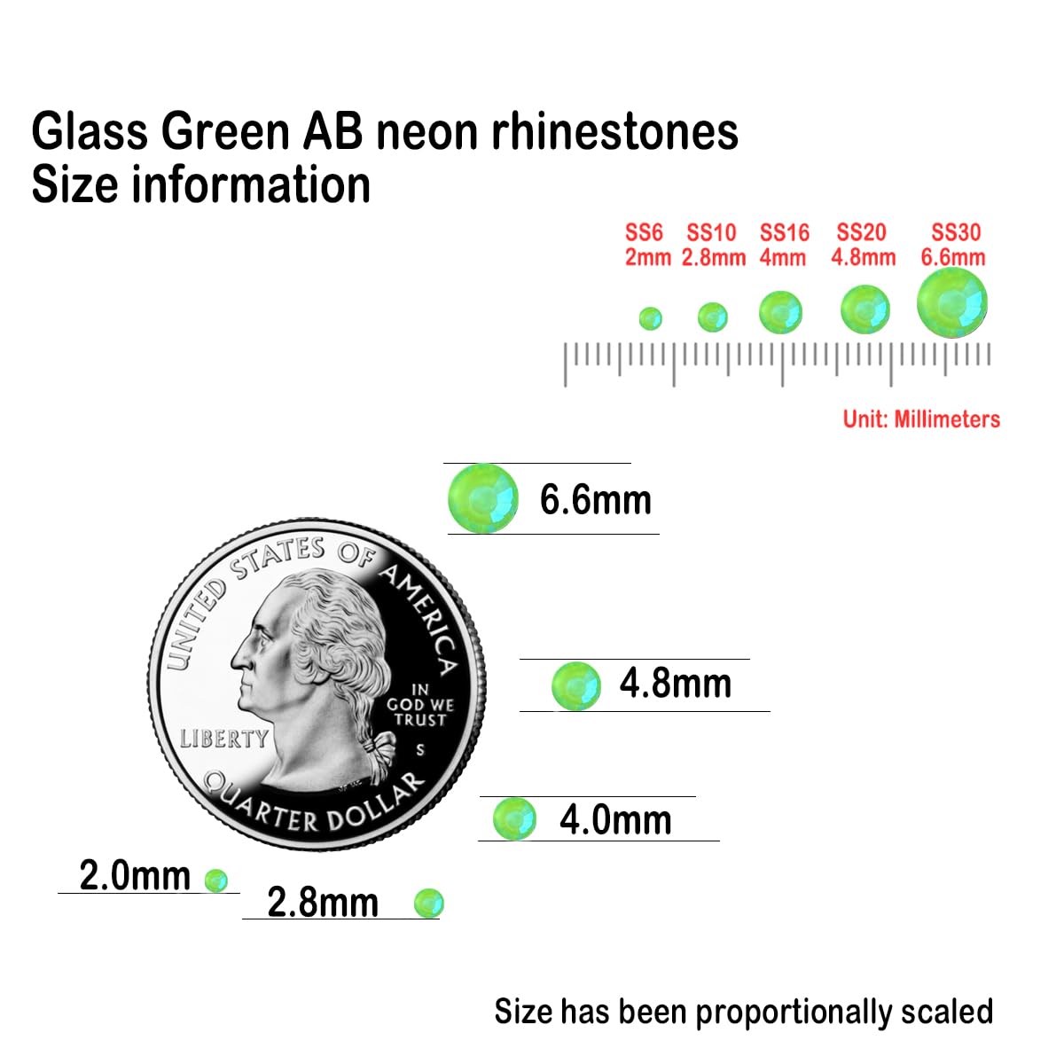 Flatback Glass Rhinestones,Bedazzler Gems 1440pcs Non Hotfix Crystal Rhinestones for Nail Charms Crafts Clothes Tumblers,Green AB Neon,SS16