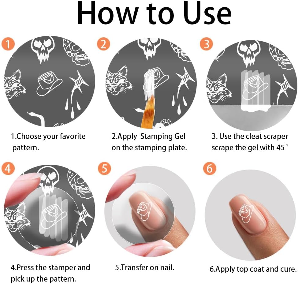 PH PandaHall 5pcs Punk Style Nail Stamper, Skull Spider Nail Stamping Plate Nail Art Stencils Print Nail Stencils Stainless Steel Nail Image Plates for Christmas Nail Art Design Print Manicure Salon