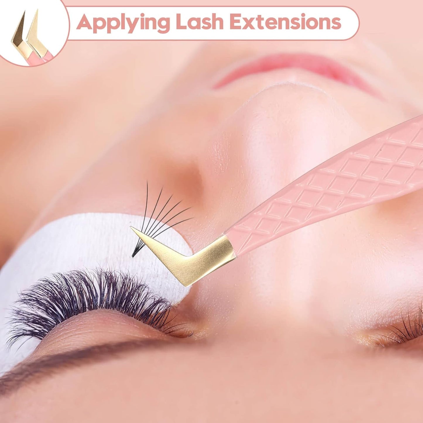 Ms.Queen Fiber Tip Lash Tweezers,Diamond Grip L-Shape Volume Boot Tweezers for Mega Volume Mink Lashes Make Fans