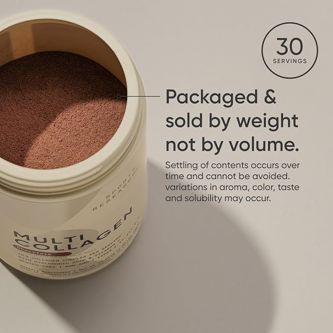 Sports Research Multi Collagen Protein Powder (Type I, II, III, V, X) with Hyaluronic Acid + Vitamin C | 5 Types of Food Based Collagen, 30 Servings (Chocolate)