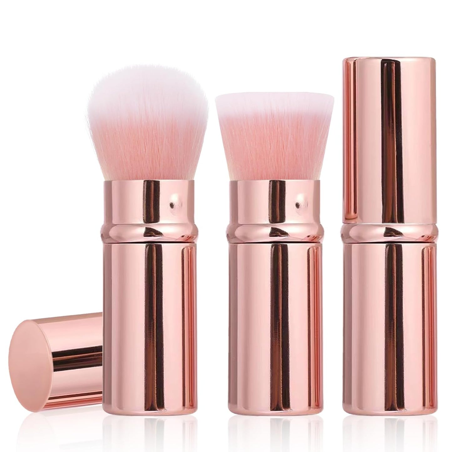 Makeup Brush 2 Pack, Retractable Travel Kabuki Powder Foundation Makeup Brush Face Blush Brushes for Blending Liquid, Blush, Bronzer, Buffing, Sunscreen,Flawless Cosmetics