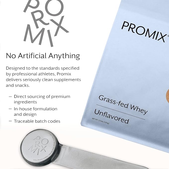 Promix Whey Protein Powder, Unflavored - 5lb Bulk - Grass-Fed & 100% All Natural - ­Post Workout Fitness & Nutrition Shakes, Smoothies, Baking & Cooking Recipes - Gluten-Free & Keto-Friendly
