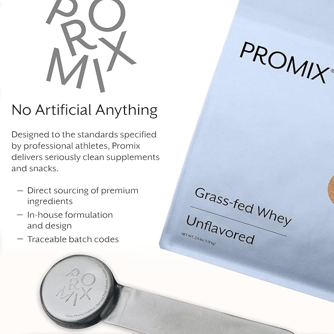 Promix Whey Protein Powder, Unflavored - 5lb Bulk - Grass-Fed & 100% All Natural - ­Post Workout Fitness & Nutrition Shakes, Smoothies, Baking & Cooking Recipes - Gluten-Free & Keto-Friendly