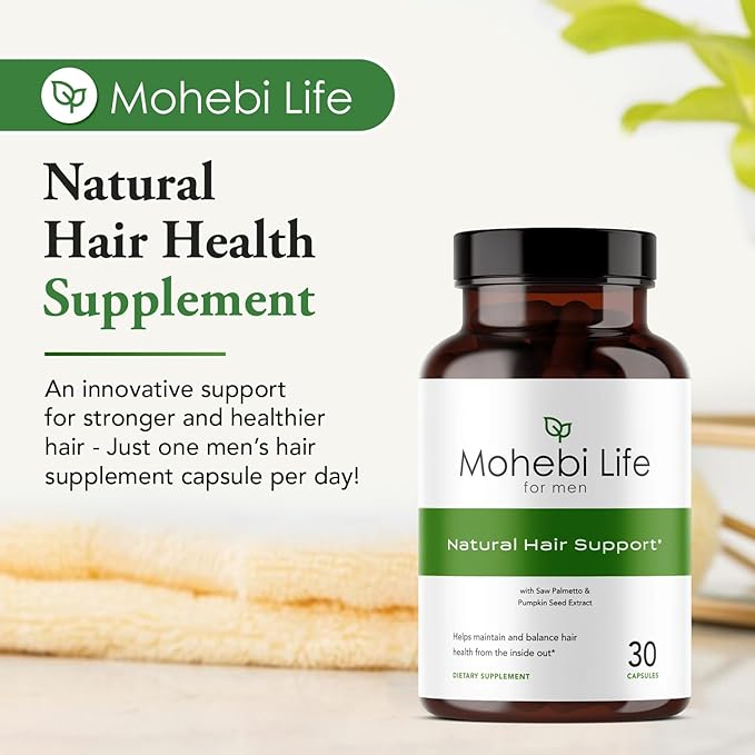Hair Growth Supplement Formula for Men, Saw Palmetto, Pumpkin Seed Oil Capsules with Biotin, Zinc, and more - 30 Capsules.