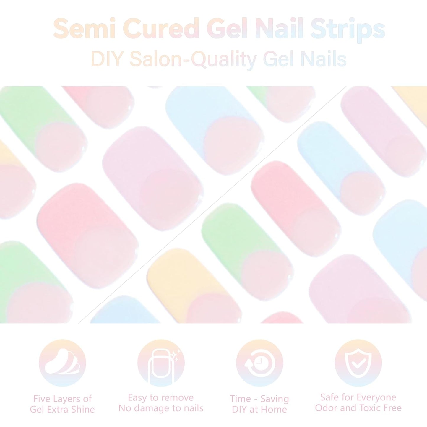 Semi Cured Gel Nail Strips-Semi Cured Gel Nail Art Wraps Back to School Nail Stickers At-Home Manicure Kit,14 Days Wear, Salon-Grade Works with Any UV/LED Lamps(Colorful Spring)