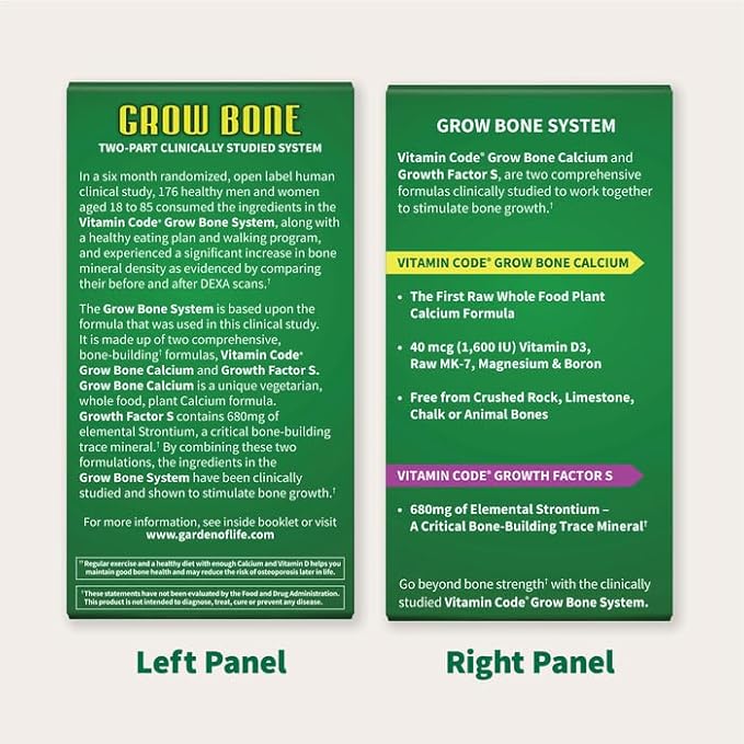 Garden of Life Calcium Supplement - Vitamin Code Grow Bone Made with Whole Foods, Strontium, Magnesium, K2 MK7, Vitamin D3 & C Plus Probiotics for Gut Health, 30 Day Supply