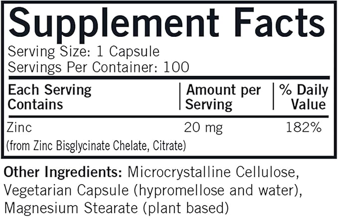 Kirkman - Zinc 20mg - 100 Capsules - Immune Support - High Absorption - Hypoallergenic