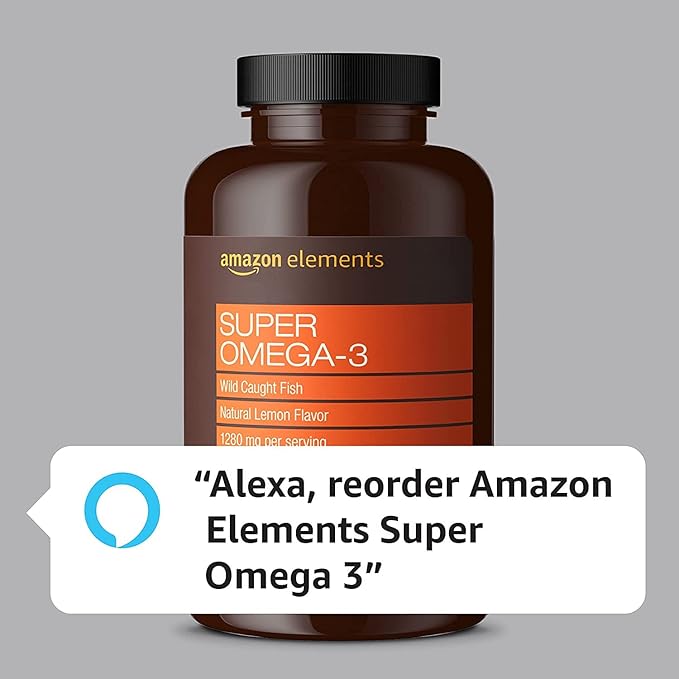 Amazon Elements Super Omega-3 with Natural Lemon Flavor, EPA & DHA Omega-3 fatty acids, 120 Count (1280 mg per serving, 2 Softgels) (Packaging may vary)