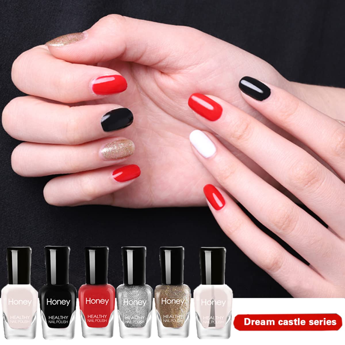 Non Toxic Nail Polish Set, Easy Peel Off and Fast Dry NailPolish Set for Pack, Eco Friendly & Organic Water Based Nail Polish for Women,Teens (6 Bottles)