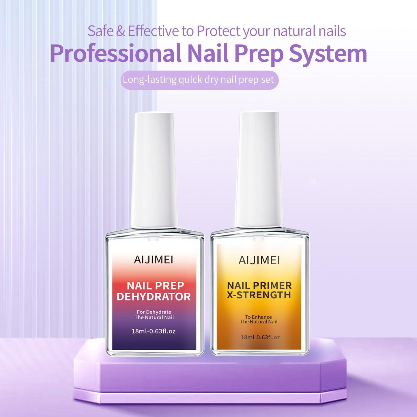 AIJIMEI 18ml Nail Prep Dehydrator And Nail Primer X-Strength Set For Acrylic Nail Products Nail Primer And Dehydrator Nail Bonding Nails（18ml/0.63fl.oz）