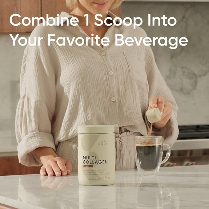 Sports Research Multi Collagen Protein Powder (Type I, II, III, V, X) with Hyaluronic Acid + Vitamin C | 5 Types of Food Based Collagen, 30 Servings (Chocolate)