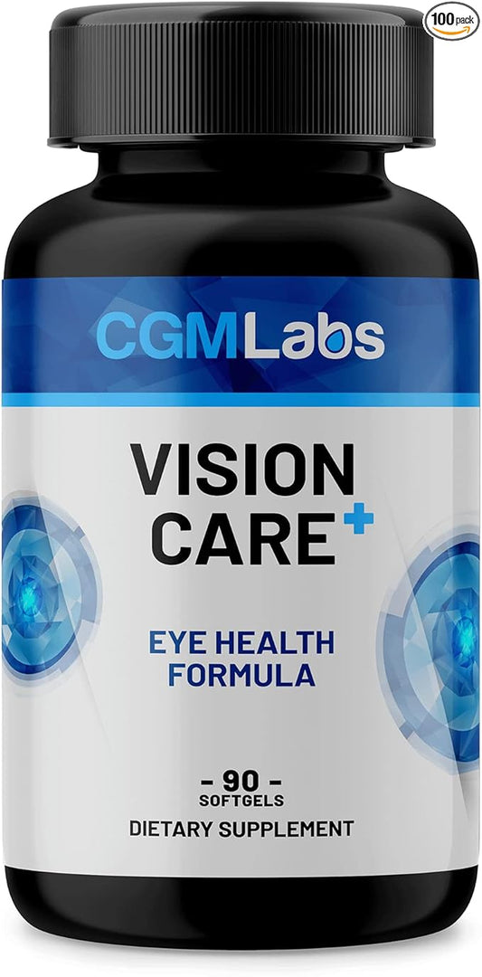Vison Care Plus - Complete Dietary Supplement for Your Vision- Lutein 20mg, Zeaxanthin, Vitamin A, Bilberry Extract - 90 Softgels by CGM Labs