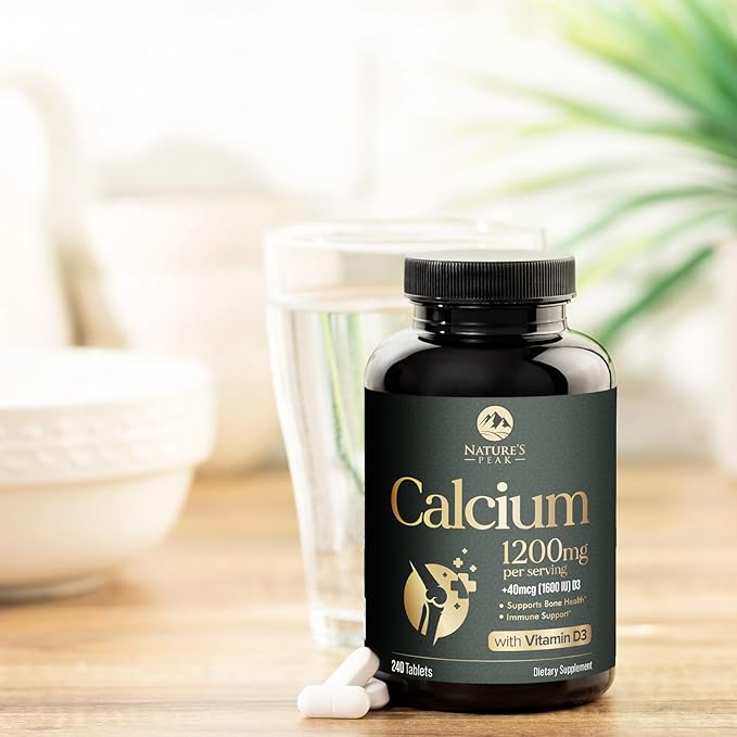 Calcium 1200 mg with Vitamin D3, Calcium Supplement Vitamins, Bone, Teeth & Immune Health Support, Calcium Supplements with D for Women & Men, Nature's Absorbable Calcium Carbonate - 240 Tablets