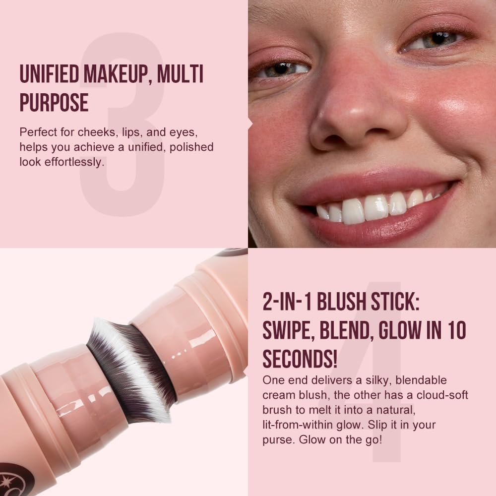 Multi-Use Waterproof Highlighter Stick with Brush – Unidollss 3-in-1 Cream Contour, Bronzer & Blush Stick for Cheeks, Eyes & Lips, Long-Lasting Glow, Easy Application(08 PARTY NIGHT)