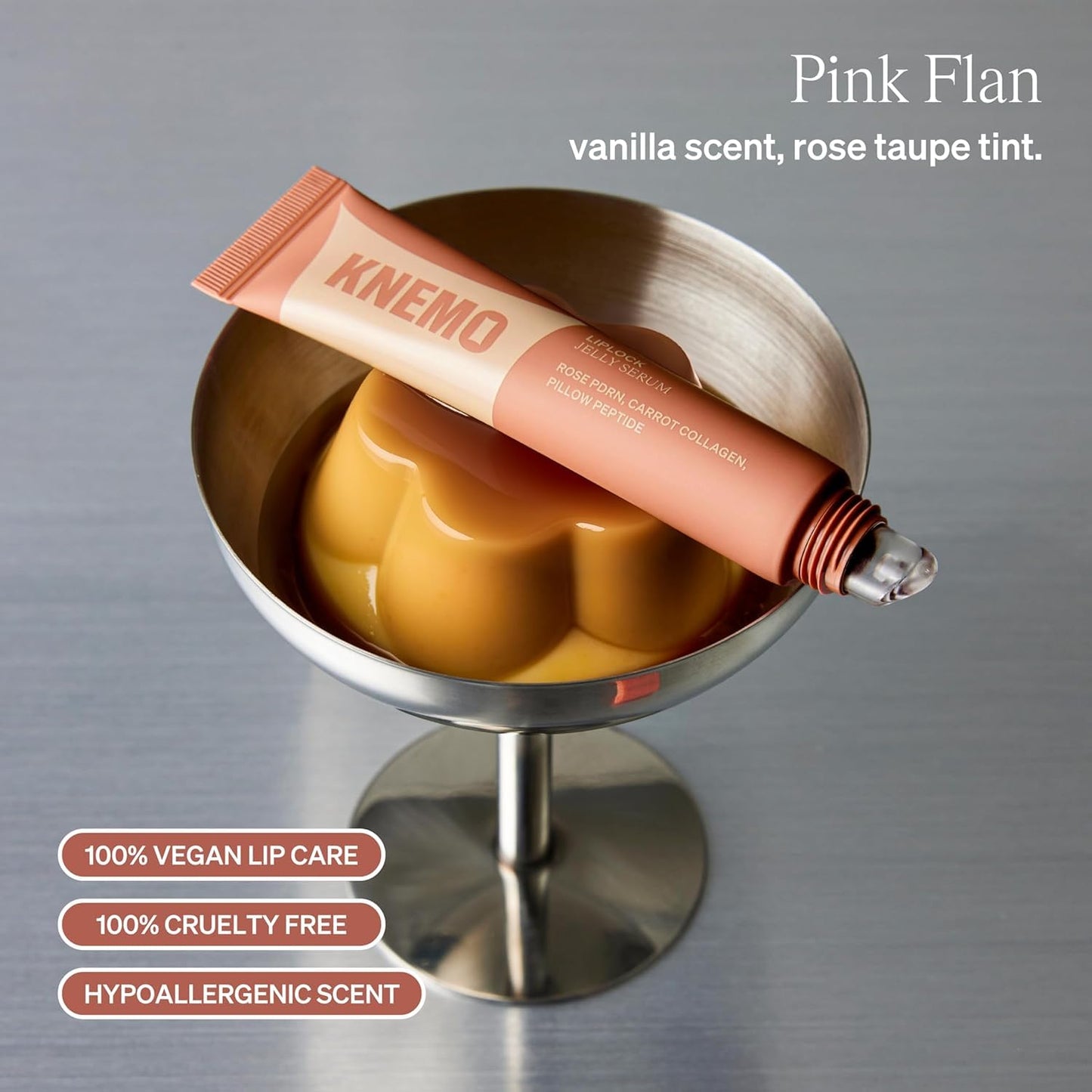 LipLock Jelly Serum for Dry Lips, Long-Lasting, Hydrating, Plumping, Glossy Mask with Rose PDRN, Carrot Collagen, Pillow Peptide, Moisturizing Tinted Lip Balm. (Pink Flan)