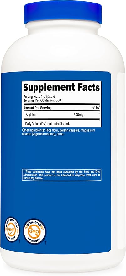 Nutricost L-Arginine 500mg, 300 Capsules - Gluten Free and Non-GMO