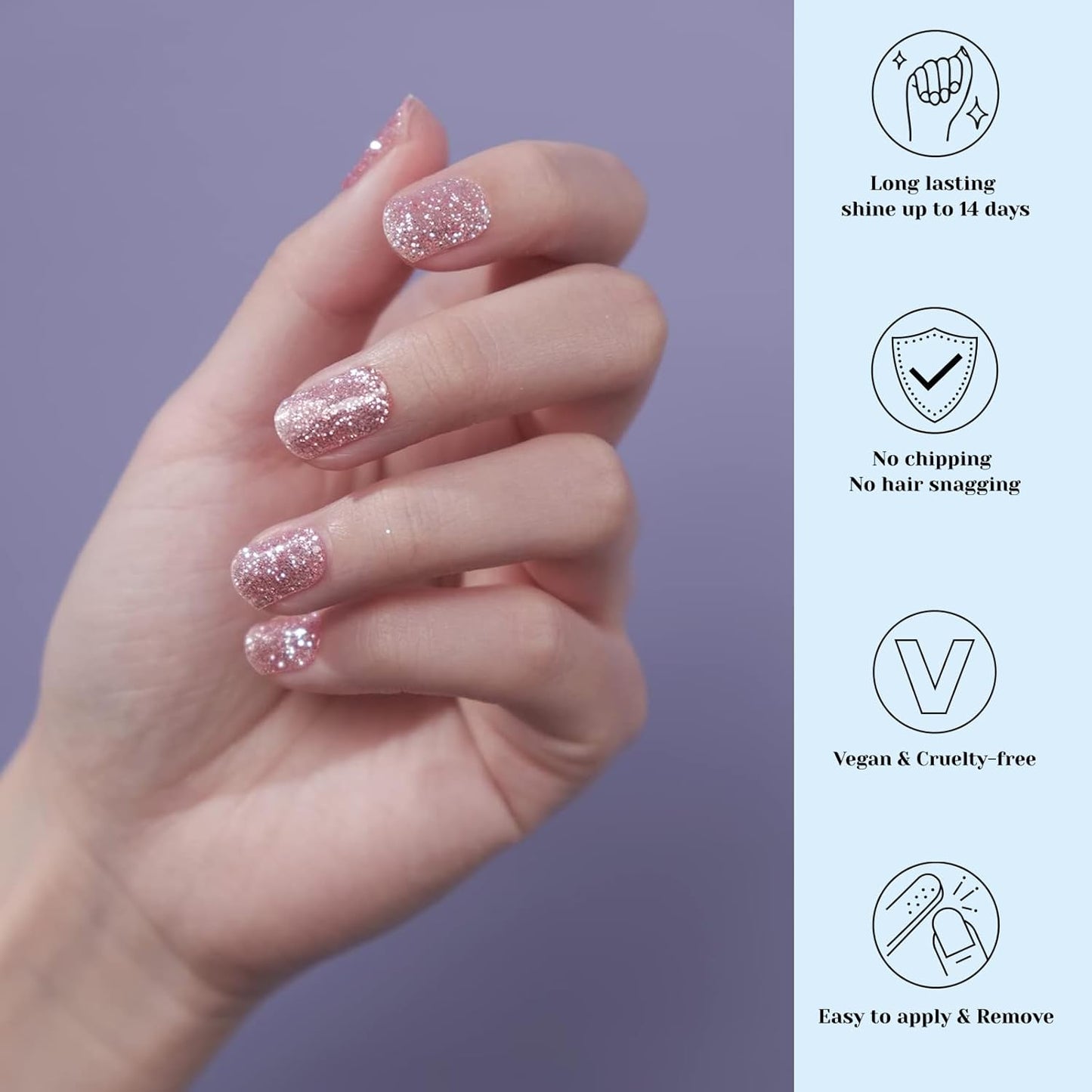 Semi Cured Gel Nail Strips, 20 pcs Gel Nail Wraps, Salon-Quality, 2 Weeks Long Lasting