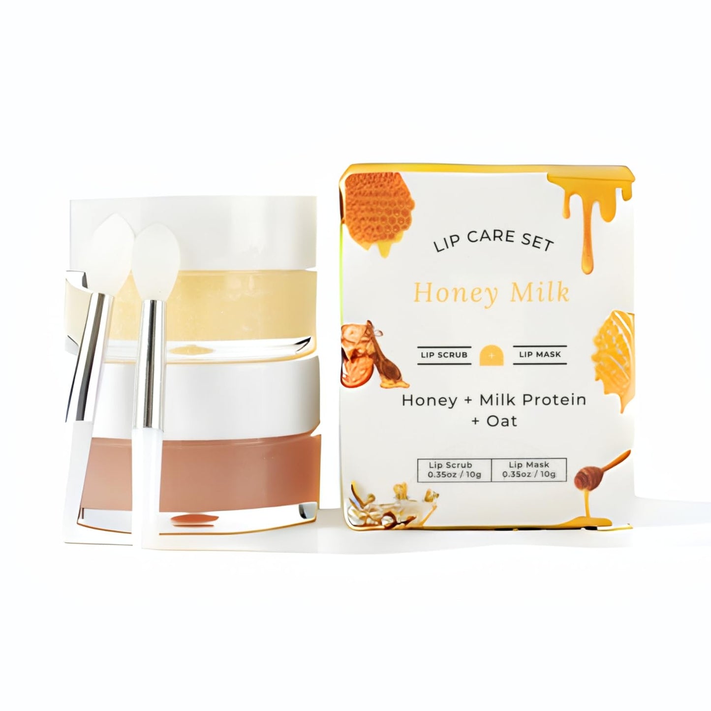 Lip Mask & Scrub Set(Honey + Milk Protein + Oat), Overnight Moisturizer for Cracked & Dry Lips Care, Hydrating Plumper Kit, Sugar Exfoliator Gift for Women