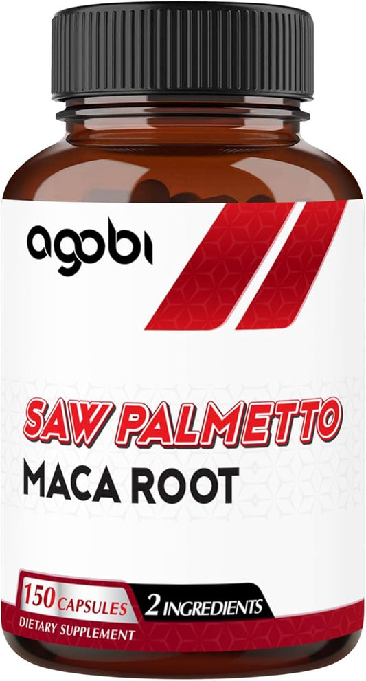 agobi 1500mg Saw Palmetto Supplement with Maca Root - High Extract Support for Hair Health, Restful Mood, Immune System & Energy Production - 150 Veggie Capsules